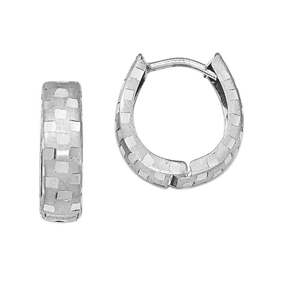 Primal Gold 14 Karat White Gold Diamond-cut 4mm Patterned Hinged Hoop Earrings