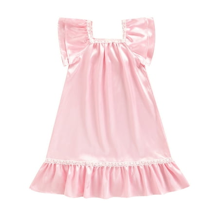 

Musuos Baby Girls Silk Nightgown Dress Ruffle Short Sleeve Satin Nightdress Sleeper