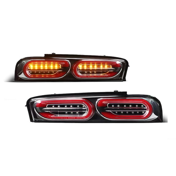 RTMOTO LED Taillights Taillamps Assembly Compatible with 2016-2018 Chevy Camaro Coupe/Convertible 2-Door Factory LED Models Dynamic Sequential Turn Signal, Black Housing Red Tubes