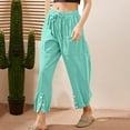 thumbnail image 2 of Htigea Clearance Women's Capri Pants High Waist Drawstring Bottom with Button Loose Casual Trouser with Pockets Today Sales Mint Green S, 2 of 7