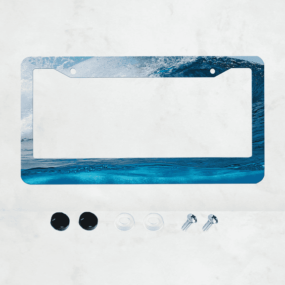 Blue Ocean Wave License Plate Frame Spectacular Summer Blue Ocean Sea Wave Water License Plate Cover Aluminum License Plate Holder Frame for Women Men Auto Decoration for US Car/Truck,12"x6"
