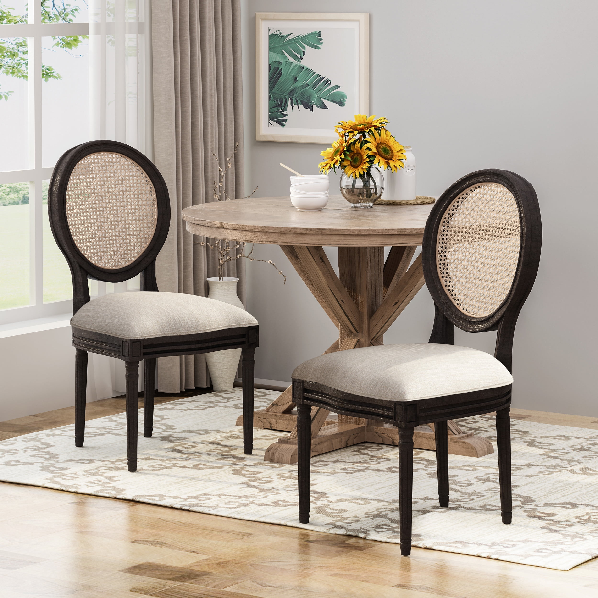 Noble House Rylee Wooden Dining Chairs with Beige Cushions