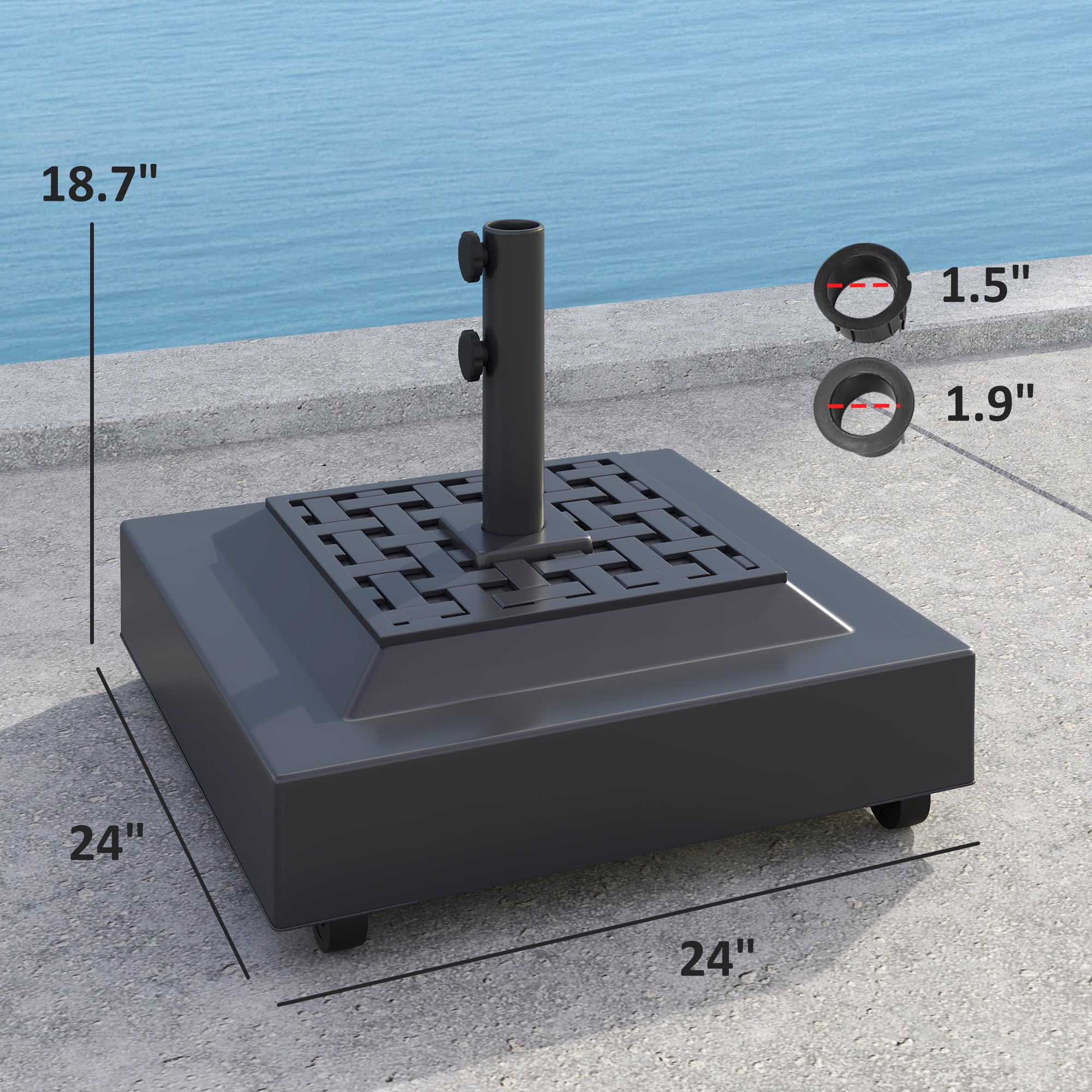 Outsunny Patio Umbrella Base Holder Outdoor Umbrella Stand with Wheels, Fillable Umbrella Base for Garden Poolside, Black