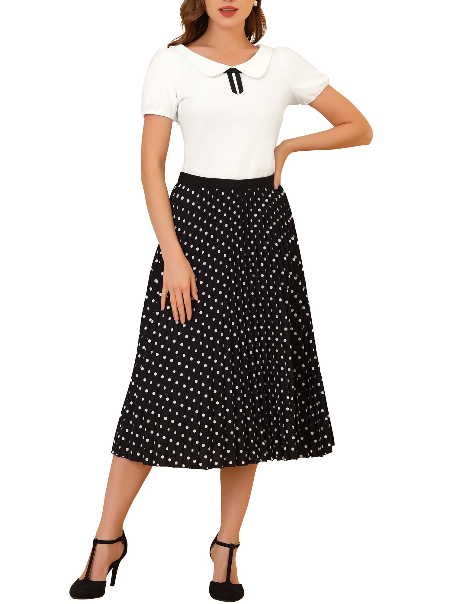 Unique Bargains Women's Flat Collar Short Sleeves Elastic Cuff Bow Decor Blouse White XL
