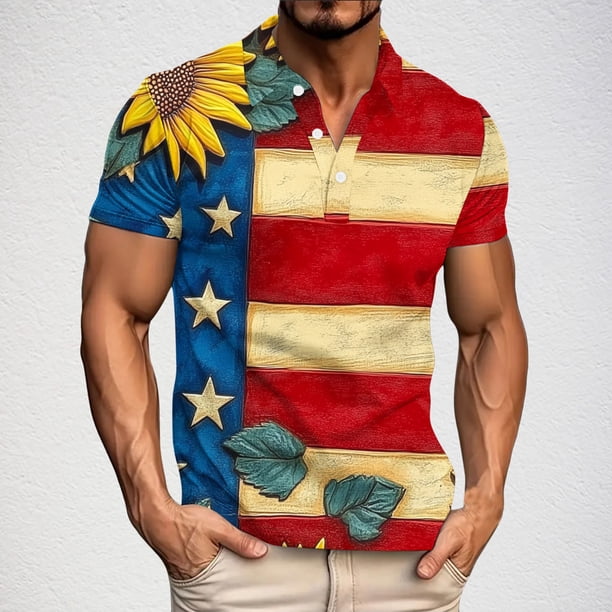 Blusa y camisa de manga corta con cuello vuelto para hombre, informal, de moda, de negocios, de manga corta, estampada, deportiva, con solapa, de poliéster.