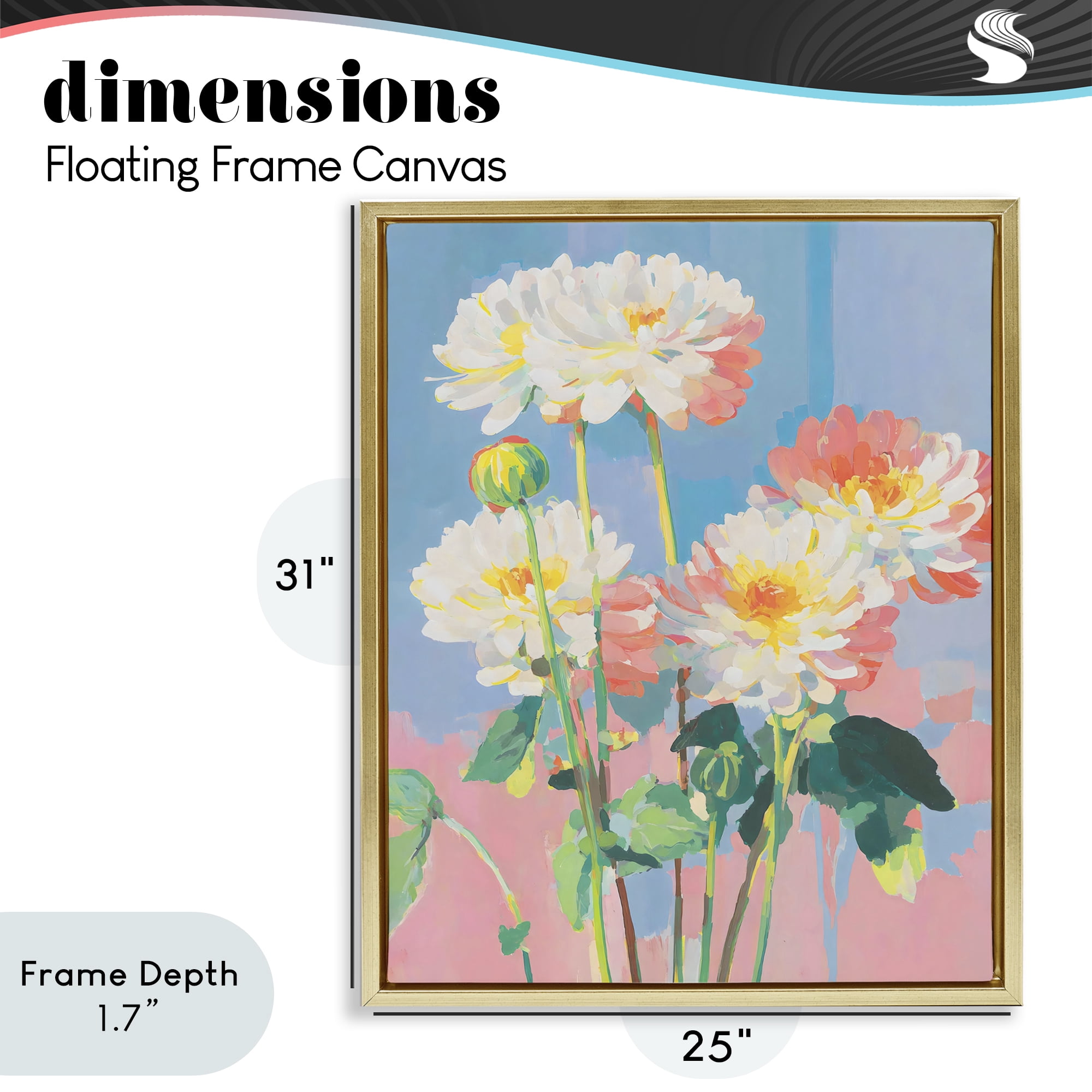 Stupell Industries Colorful Chrysanthemum Impressions Gold Framed Floater Canvas Wall Art, design by Sisi and Seb