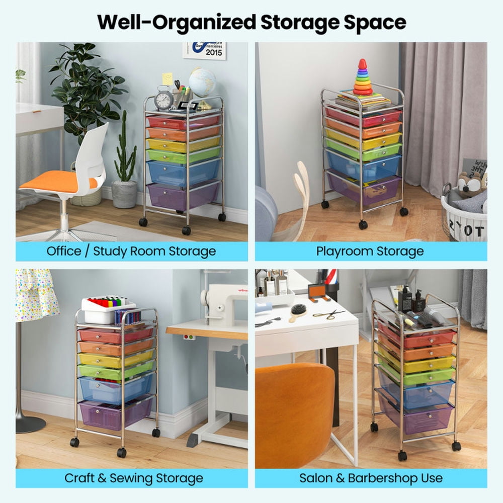 Demi Bonn 6 Drawers Rolling Storage Cart Organizer with 4 Universal Casters, Transparent Multicolor