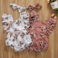 thumbnail image 4 of Douhoow 0-24 Months Baby Girls Bodysuits Floral Printed Square Collar Sleeveless Romper Headdress, 4 of 6