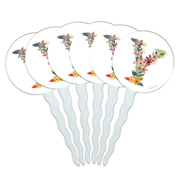 Letter Y Floral Monogram Initial Cupcake Picks Toppers Decoration Set of 6
