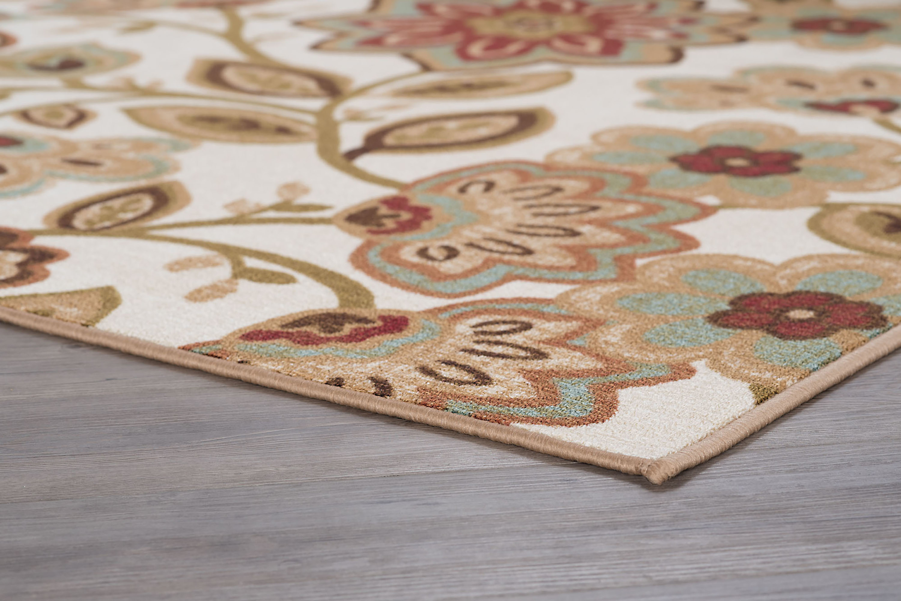 Transitional Area Rug (3-Piece Rug Set: (5' x 7', 20'' x 60'', 20'' x 32'')) Floral Cream, Beige Indoor Set Easy to Clean
