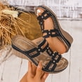 thumbnail image 4 of Orthopedic Sandals for Women Fashionable Cutout T-strap Wedge Slides Open Toe Summer Low Heel Slip on Beach Shoes Black Size 7, 4 of 6