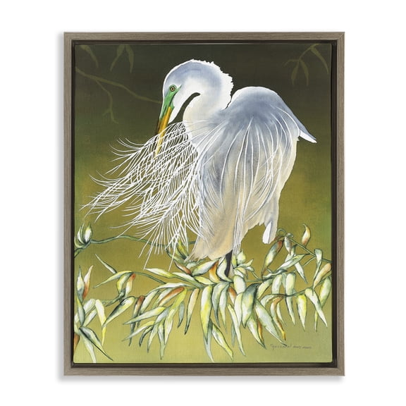 Stupell Industries Traditional Elegant Egret Bird Brown Floating Frame Canvas Art, 25 x 31, by Christine Reichow