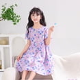 thumbnail image 4 of ITSAME Floral Dress for Girls Cotton Puff Short Sleeve Crewneck Summer Loose Casual A-Line Dress Purple Size 13-14, 4 of 9