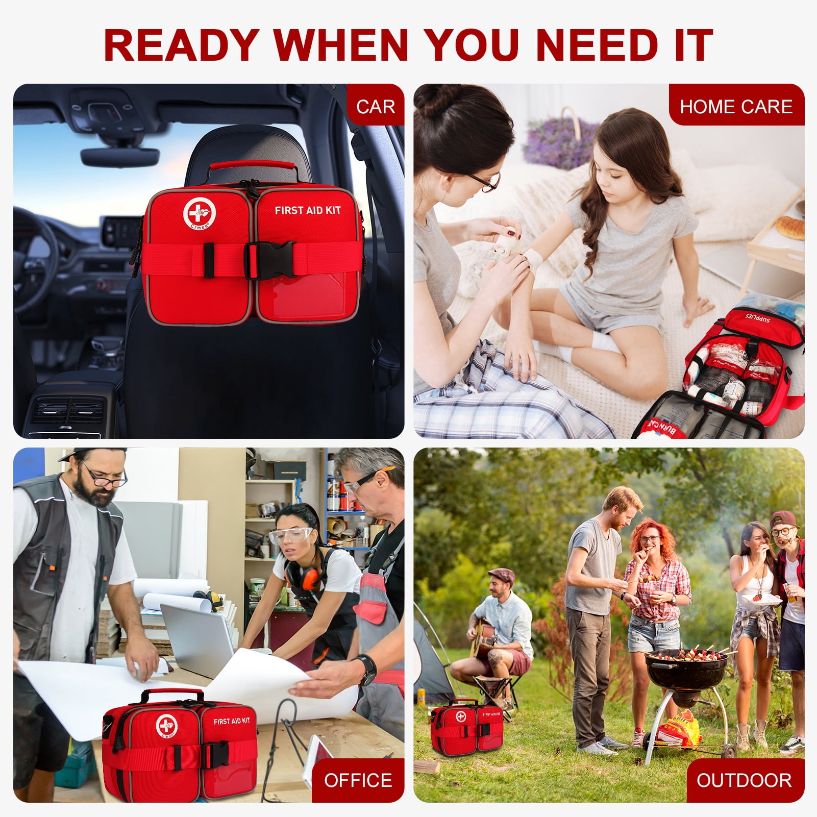 Crmea 516 Piece First Aid Kit for Car, Travel & Home - Large Premium Waterproof Compact Labeled Emergency Kit with Molle Shoulder Strap Backpack for Camping, Hiking & Survival