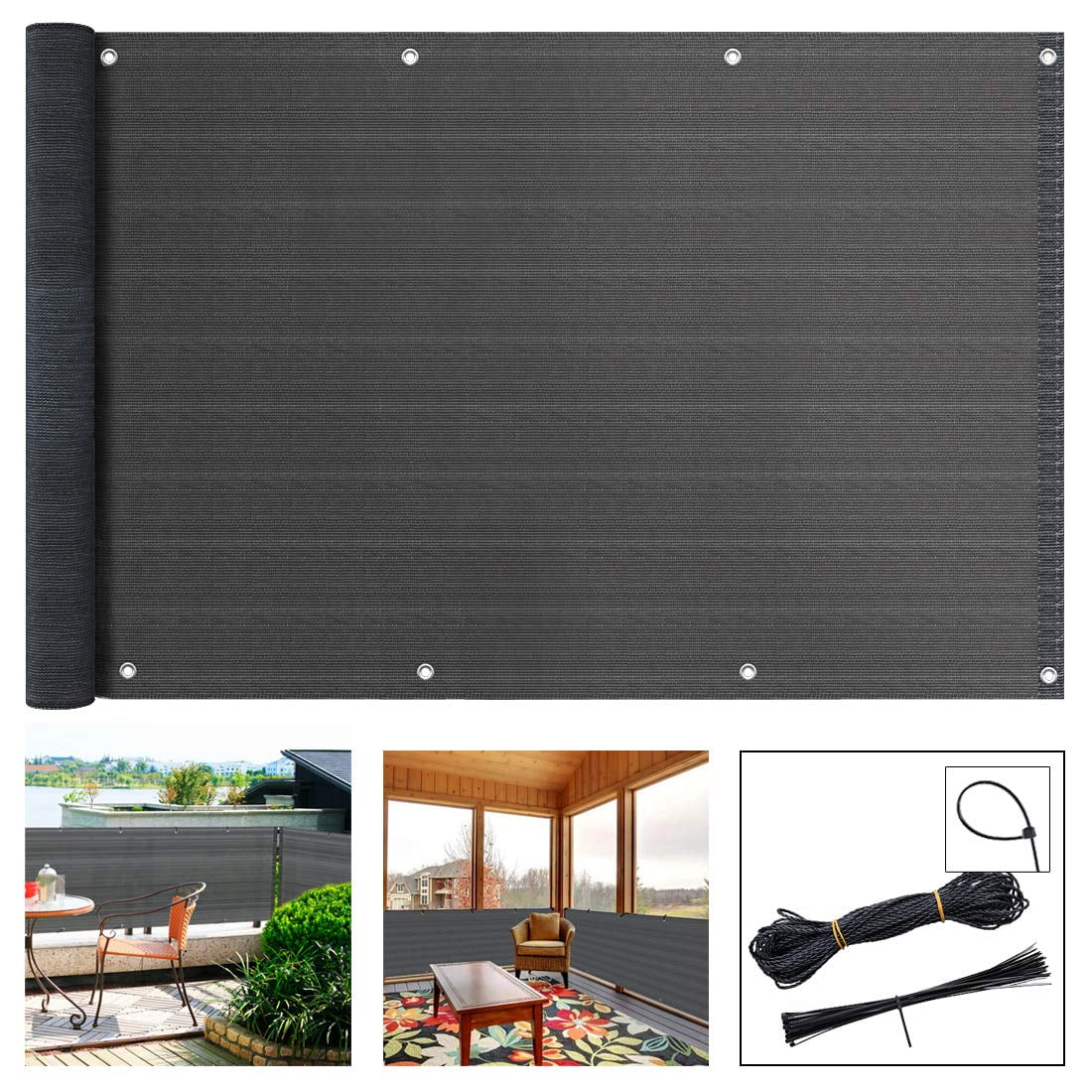 Sekkvy 3' x 16.4' Balcony Privacy Screen Cover Grey Windproof Sun Shade