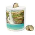 thumbnail image 3 of Rainforest Piggy Bank, Waterfall in Tropic Rainforest Sunny Vacation Fresh Lake Waterscape, Ceramic Coin Bank Money Box for Cash Saving, 3.6" X 3.2", Turquoise Green Brown, by Ambesonne, 3 of 4