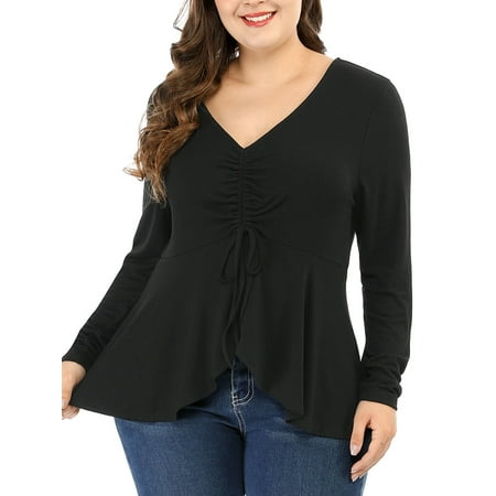 plus peplum walmart ruffle hem ruched sleeves
