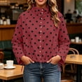 thumbnail image 5 of QIYAGBSA Button Down Jackets for Women Soft Polka Dot Stand Collar Drawstring Hem Long Sleeve Lightweight Fall Casual Outerwear with Side Pockets Outerwear Jackets(Wine, L), 5 of 8
