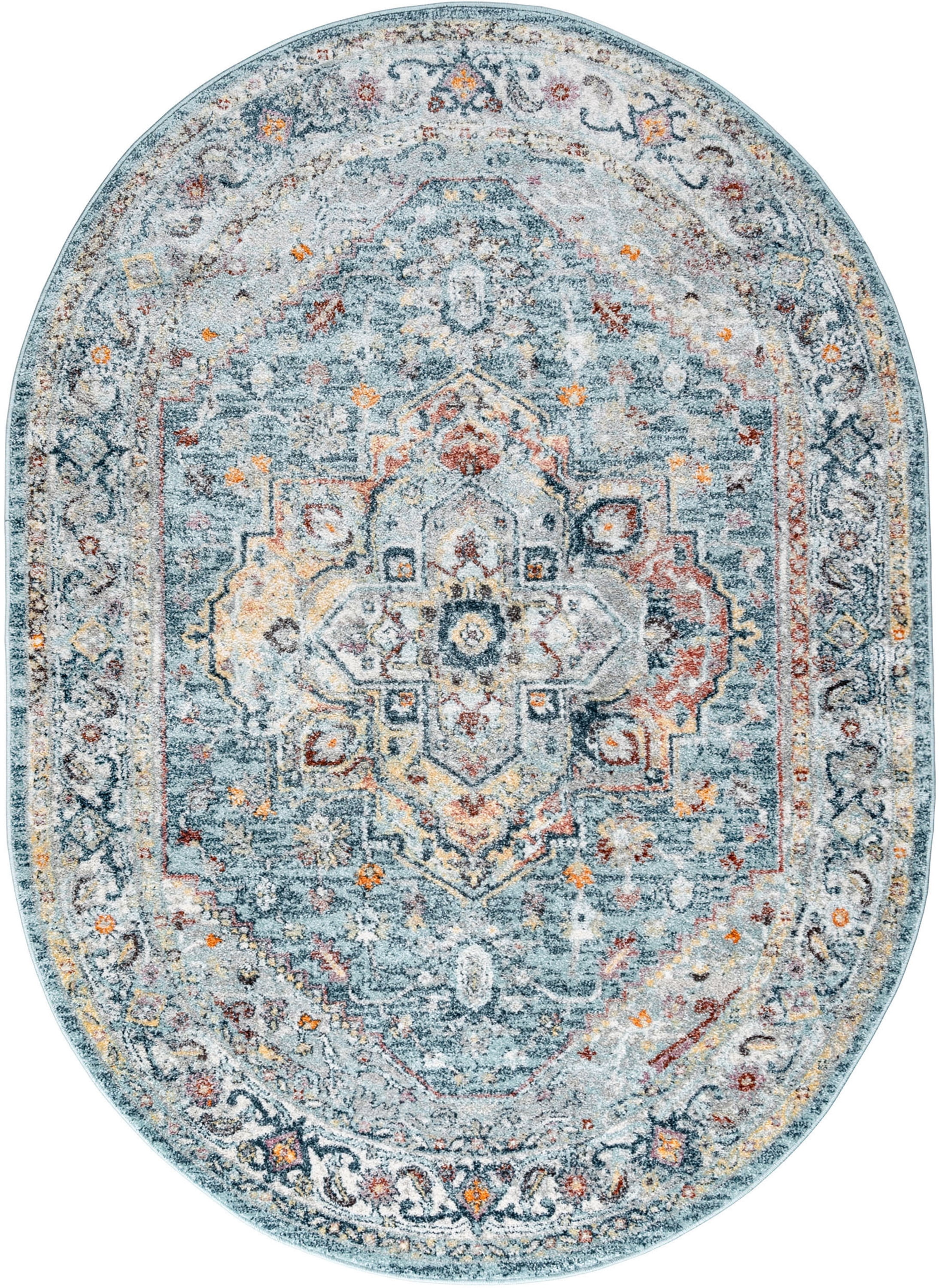4x6 Oval Traditional Gray Blue Oval Area Rugs for Living Room | Bedroom Rug | Dining Room Rug | Indoor Entry or Entryway Rug | Kitchen Rug | Alfombras para Salas 4' x 6' Oval