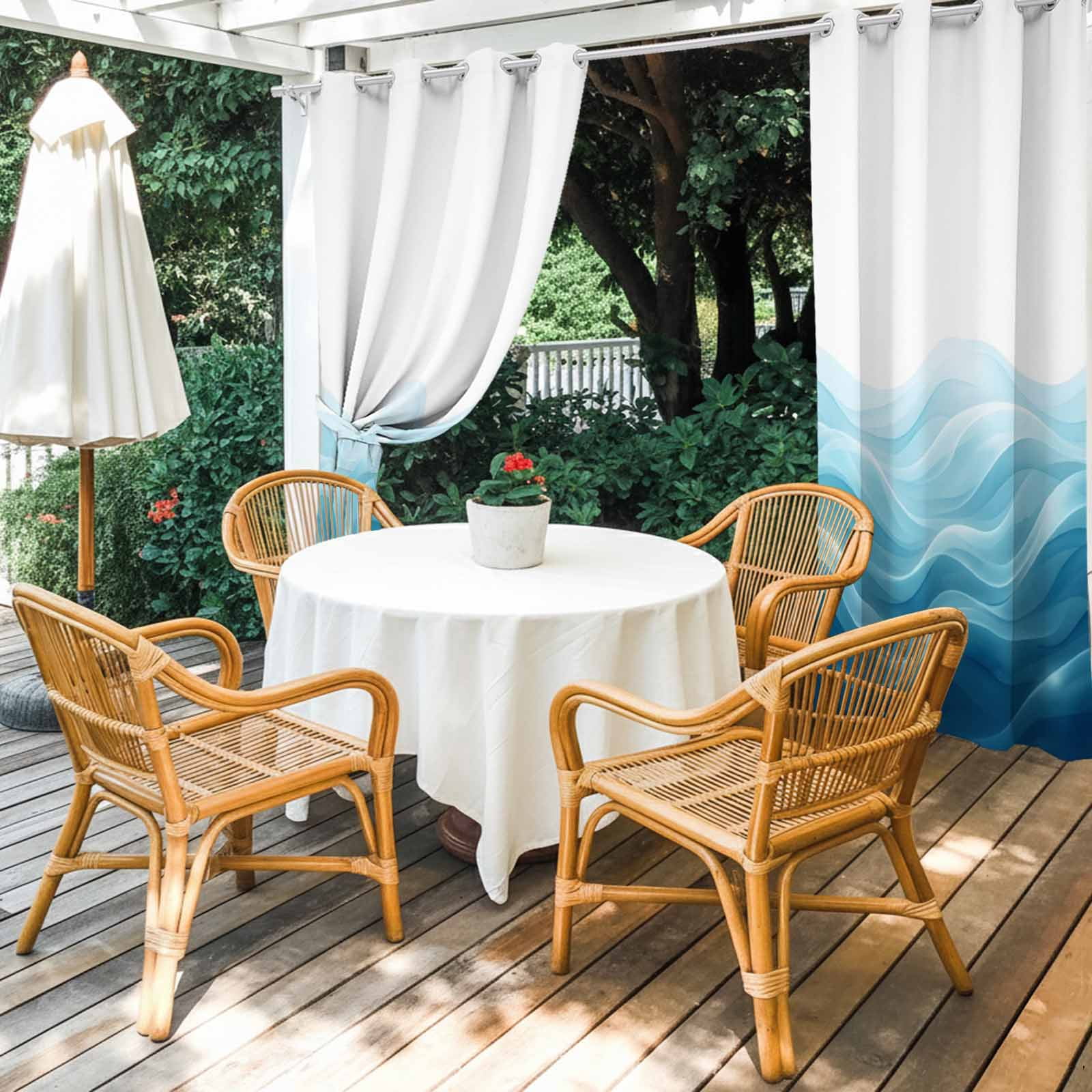 Teal Blue Ombre Outdoor Curtains for Patio, Abstract Modern Gradient Ripple Sunshade Privacy Drapes Grommet Waterproof Outside Curtains for Porch/Cabana/Balcony 54"x 108", 1 Panel