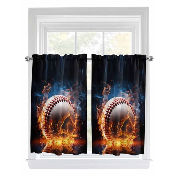 Kitchen Curtains 54 Inches length, Baseball, Window Treatment Curtain Drapes, Sports Theme Gradient Orange Blue Black Decorative Window Curtains for Bedroom Cafe, 52"x54", 2 Panels