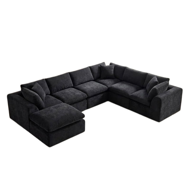 Oversized U-Shaped Sectional Sofa with Ottoman, 7-Seater Chenille Modular Sofa with Deep Seat, Cloud Sofa Boneless Couch for Living Room Apartment
