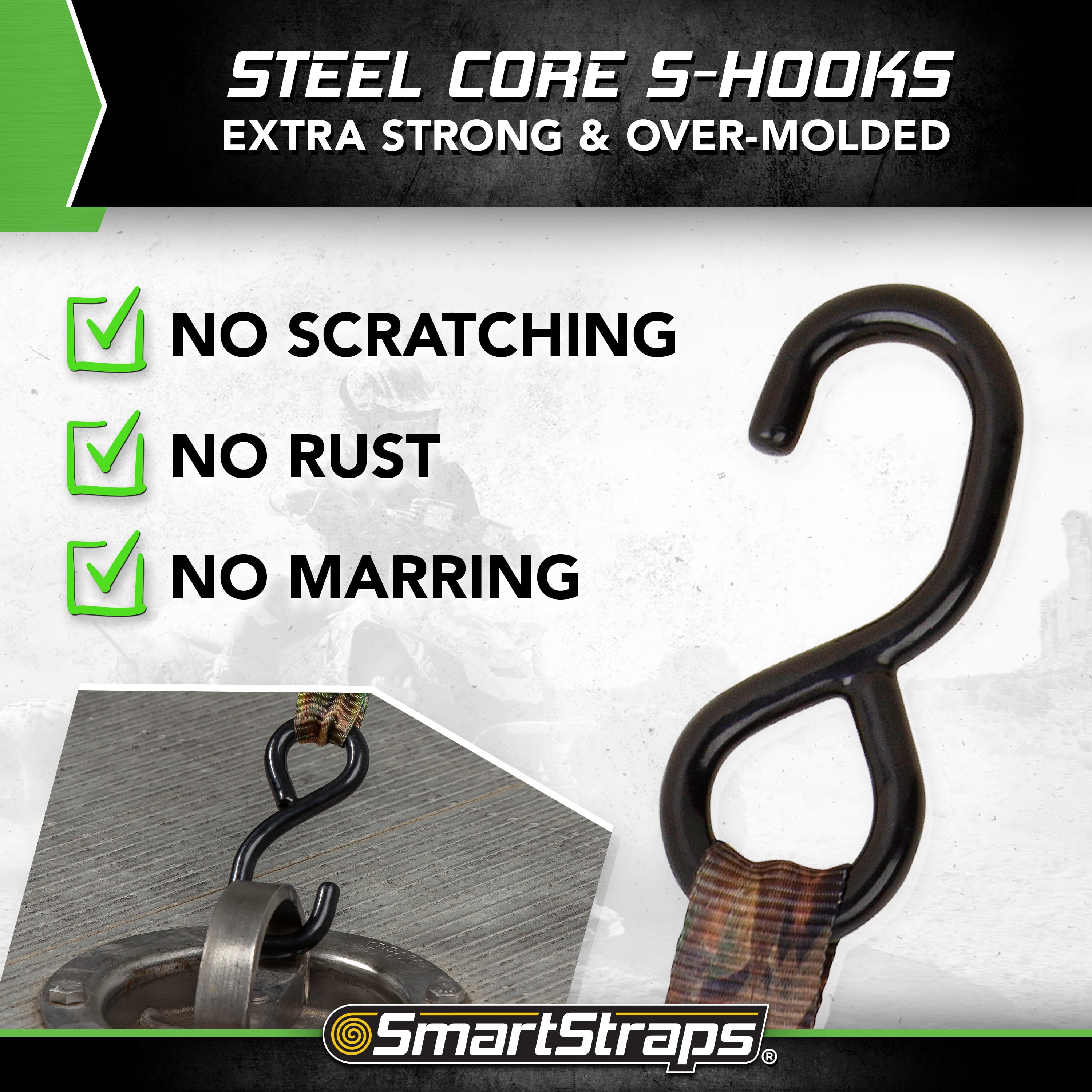 SmartStraps CamoX Retractable Ratchet Tie Down Straps, 1" x 6 ft, 500 lb Safe Work Load, 1,500 lb Break Strength, Standard Duty, 4-Pack