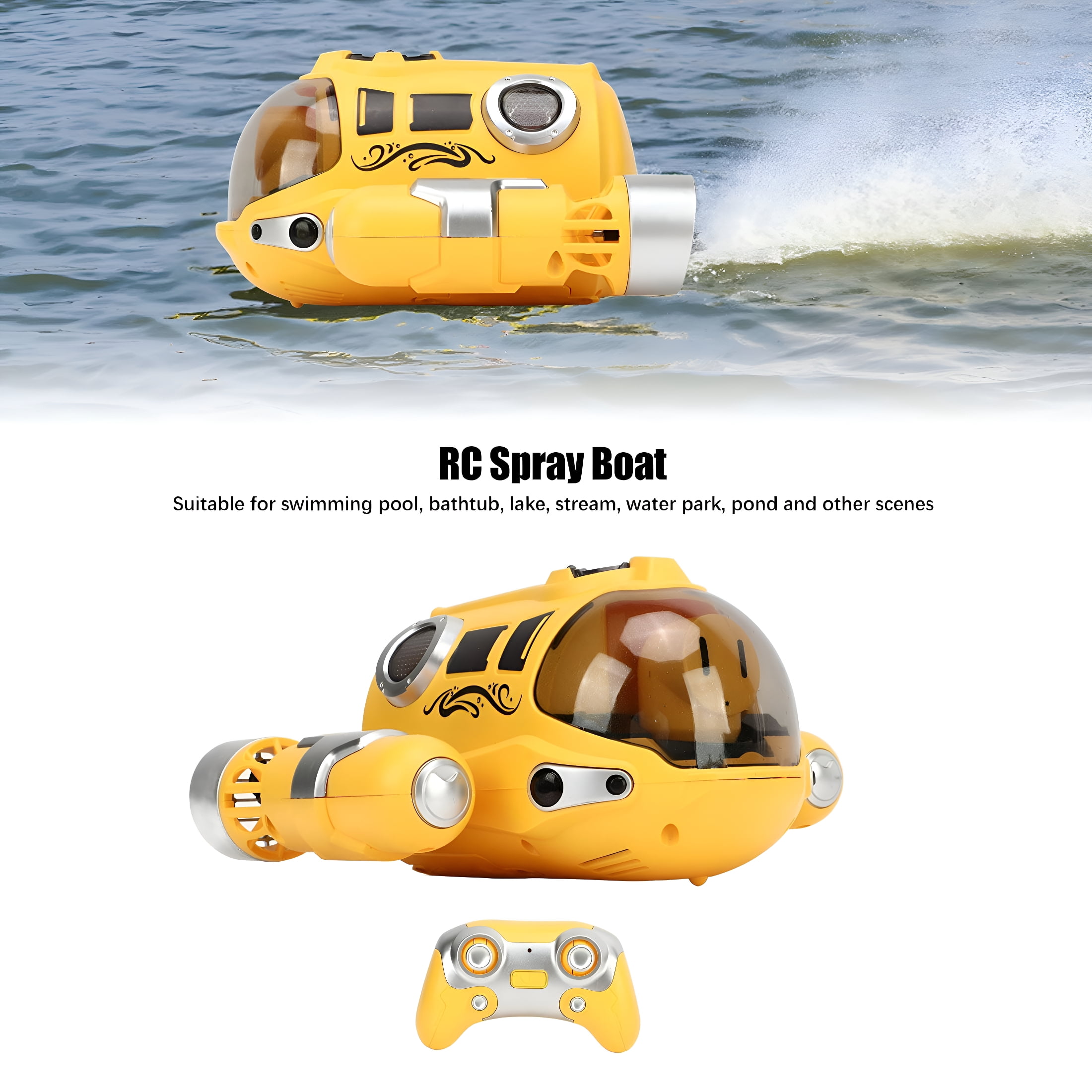 CYFW Remote Control Boat with Spray, 2.4Ghz Waterproof Rc Submarine for Pools and Lakes, 20+ Min Play