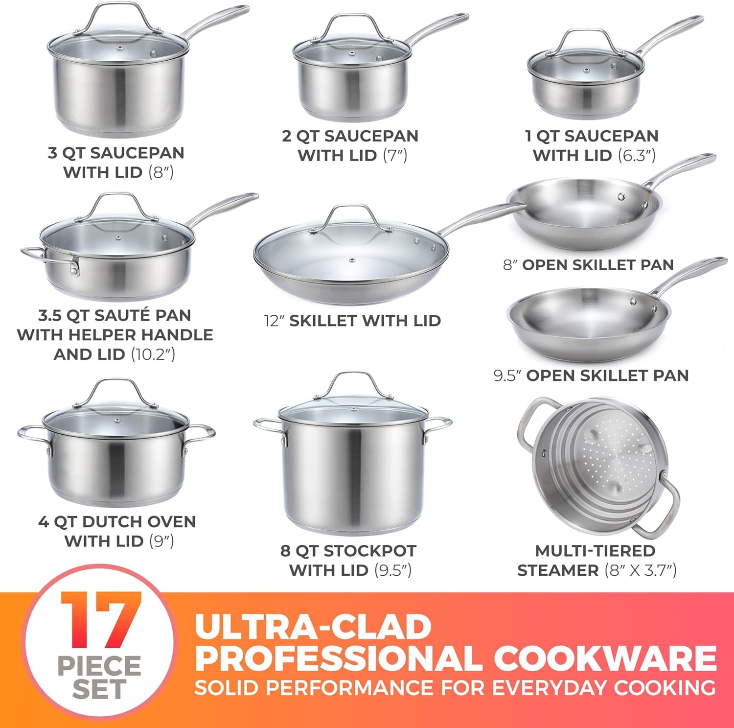 Mueller Pots and Pans Set 17Piece UltraClad Pro Stainless Steel