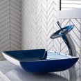 thumbnail image 2 of KRAUS Rectangular Blue Glass Bathroom Vessel Sink and Waterfall Faucet Combo Set with Matching Disk and Pop-Up Drain, Chrome Finish, 2 of 8