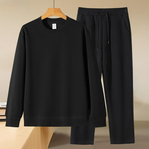 Yusimy Men's Solid Color 2-Piece Premium Cotton Hoodie Set Loose Casual Outerwear Jogger Pants Long Sleeve