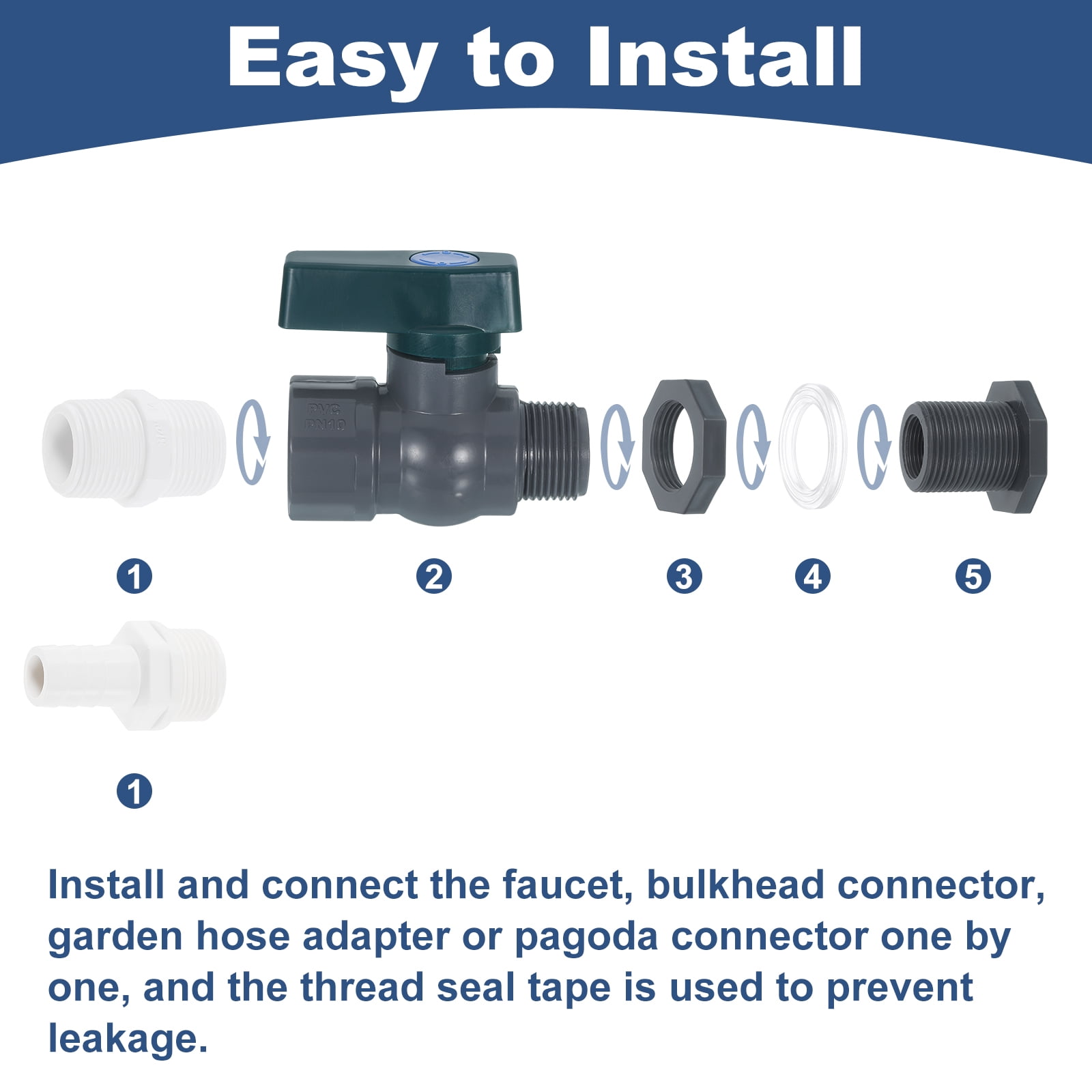 Uxcell 2Set Rain Barrel Faucet Kits, 3/4" GHT Rain Barrel Spigot with Plastic Adapter