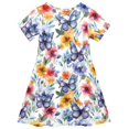 thumbnail image 2 of FORMRS Girls Short Sleeve Dress Summer Casual Round Neck A-line Beach Sundress, Sizes 2T-8T, Watercolor Flowers Pattern, 2 of 8