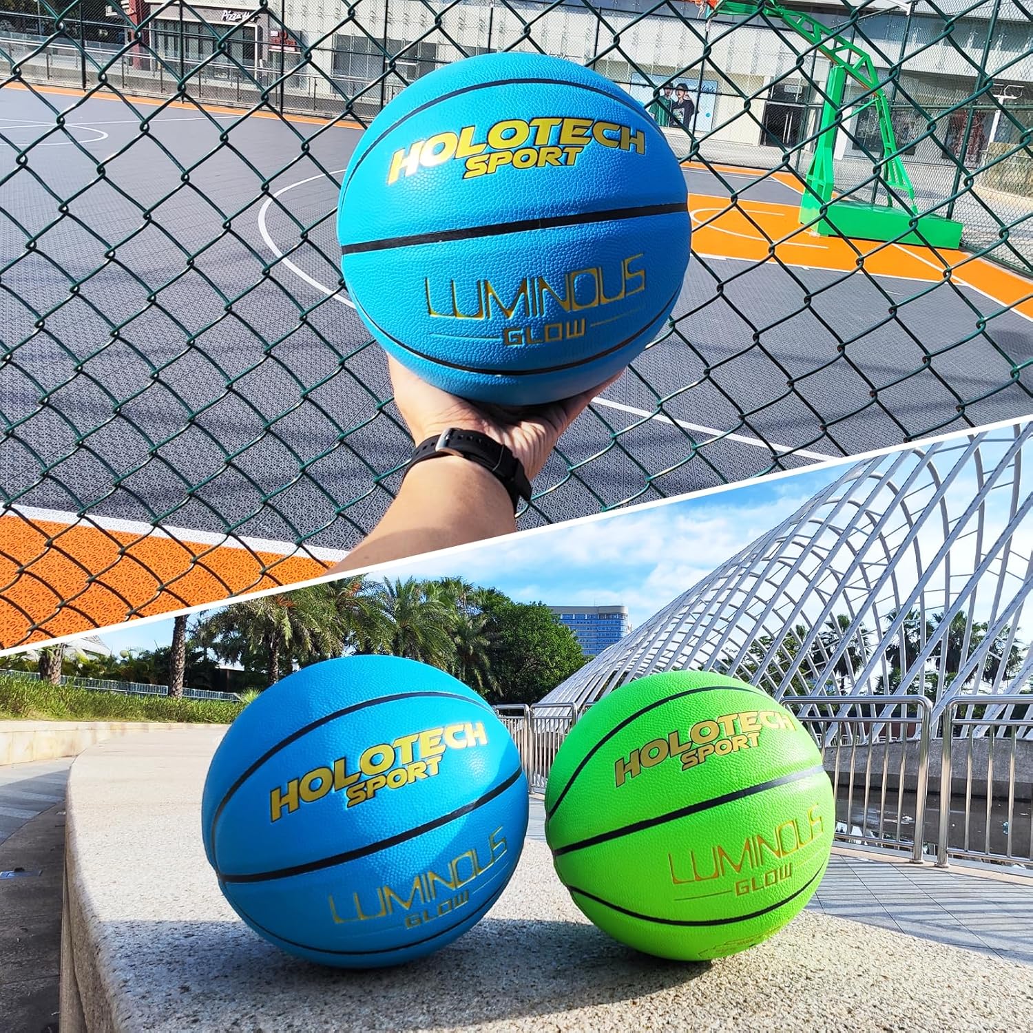 Basketball Glow in The Dark, Cool Glowing Luminous Leather Basketball Indoor Outdoor Size 7/6/5 for Men, Women, Teenager (with Pump)