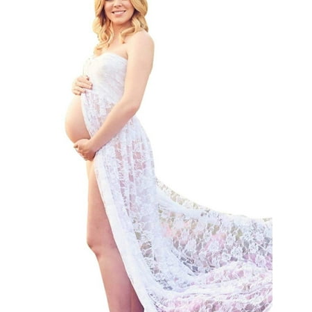 

Maternity Photography Props Floral Lace Dress Fancy Pregnancy Gown Strapless Halter Shoot Photo Props Dress