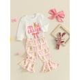thumbnail image 4 of Baby Toddler Girls Easter Outfits 0 3 6 12 Months Puff Sleeve Bow Letter Print Romper + Pants + Headband Set Infant Clothes, 4 of 9