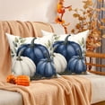 thumbnail image 4 of DaShan Fall Blue Pumpkin Throw Pillow Covers 18x18 Set of 2,Autumn Linen Pillowcase Cushion Cover for Couch Sofa Bed, 4 of 6