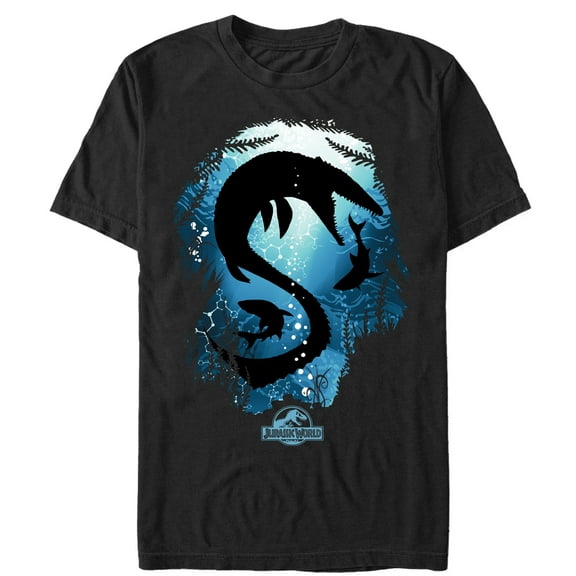 Men's Jurassic World Mosasaurus With Sharks  Graphic Tee Black 3X Large