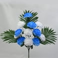 thumbnail image 2 of 12 Heads Artificial Chrysanthemum Flowers, Blue Fake Fan Mums for Cemetery Grave Tomb Memorial Day Decoration, Long Lasting Faux Flowers for Outdoor Grave Vase （2 Bundles）, 2 of 5
