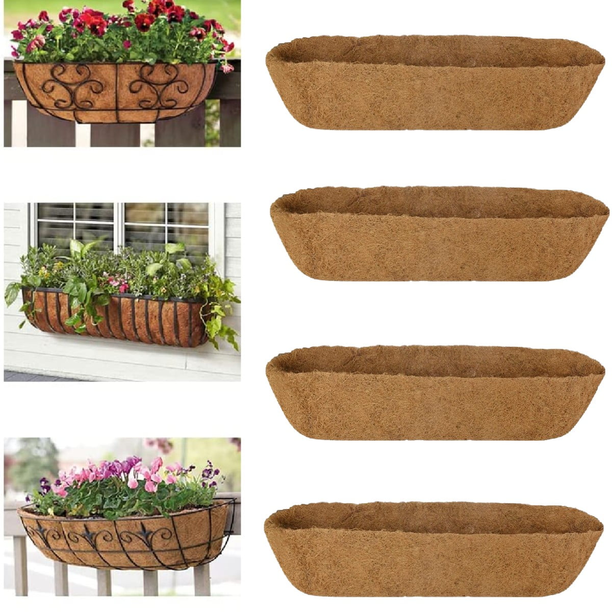 TRIANU 30" Trough Planter Basket Liners Coco Liner, 4Pcs Thick Coconut