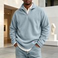 thumbnail image 5 of Men's Loose Fit Quarter Zip Sweatshirt Mock Neck Corduroy Long Sleeve Pullover Soft Top for Fall Light Blue 4XL, 5 of 6