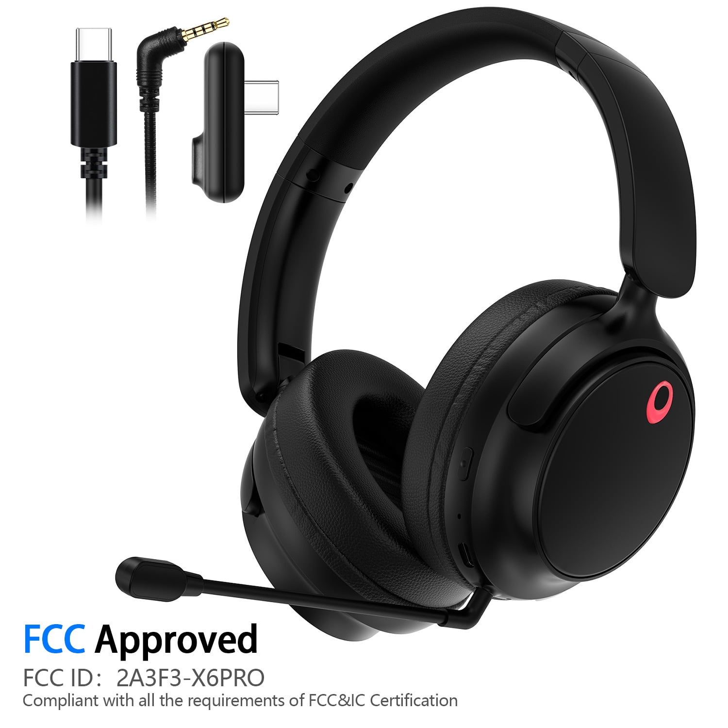 Wireless Gaming Headset, Bluetooth/2.4G Gaming Headphones w/Detachable Noise Cancelling Mic,Stereo Bass 7.1 Surround Sound Over Ear Headphones,Type C Wired for Xbox PS4 PS5 Switch,Black,FCC Approved
