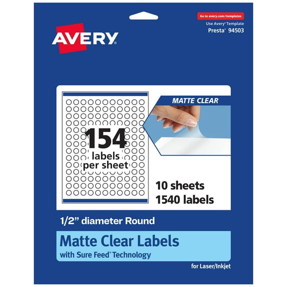 Avery Matte Clear Round Labels, 1/2" Diameter, 1,540 Total