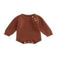thumbnail image 1 of Infant Baby Knitting Jumpsuit  Solid Color Ribbed Long Sleeve Crew Neck Button Closure Romper for Boys Girls, 1 of 7