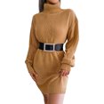 thumbnail image 1 of 2022 Printemps Automne Hiver Robe Pull à Manches Longues Col Haut Décontractée Robe Pull à Manches Longues Kaki m, 1 of 8