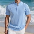 thumbnail image 2 of Men's Jersey Henley Short Sleeve Shirt Moisture Wicking Lightweight Cotton T-Shirts Casual Summer Basic Tee Shirt Size 3XL Sky Blue, 2 of 8