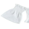 thumbnail image 4 of 3 Pcs Infant Outfits  Baby Girls Off Shoulder Flare Sleeves Tops + Ruffle Shorts + Bowknot Headband, 4 of 6