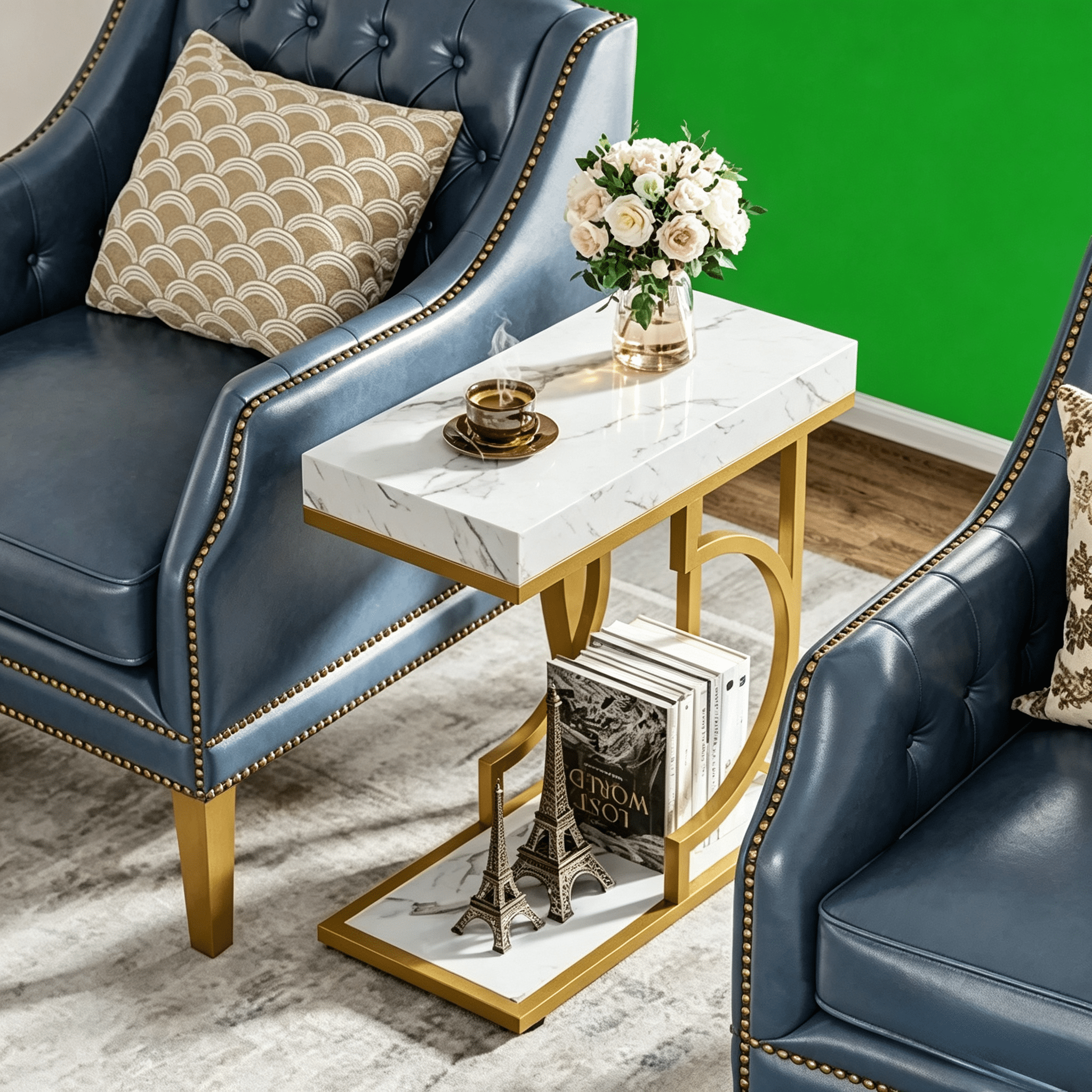 Farmhouse C Table, Semicircular Frame, Sturdy Metal & Particle Board for Living Room/Bedroom/Small Spaces