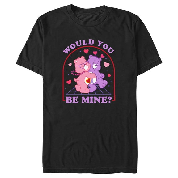 Men's Care Bears Valentine's Day Love-a-Lot Bear and Share Bear Would You Be Mine  Graphic Tee Black Large