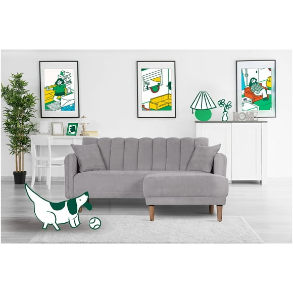 Sala Modular Sofá Cama Reversible Makora Lino Gris Claro Modelo Avocata